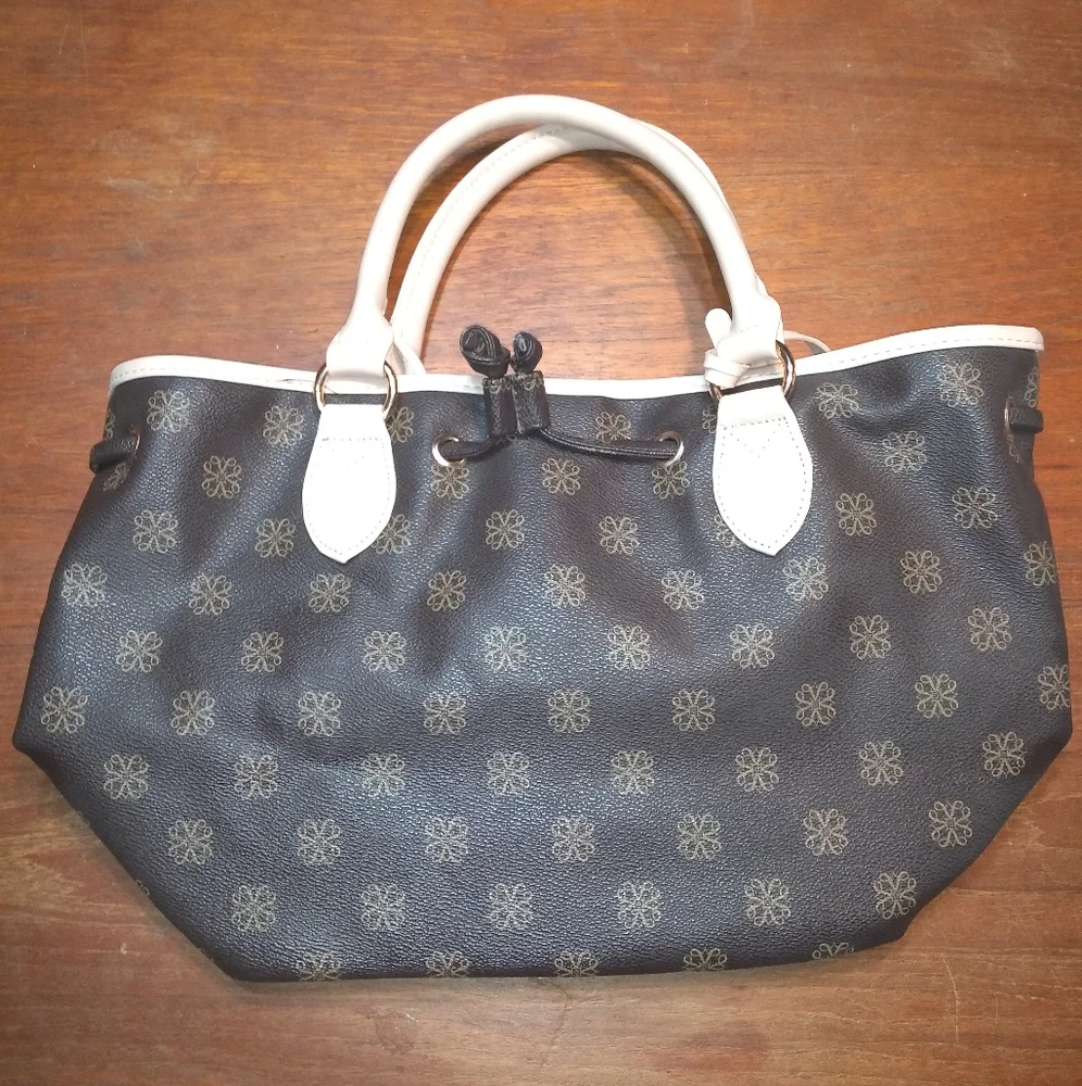 Avon Signature Collection Brown & White Satchel Purse, 2 Handles, Flower… - Picture 1 of 12